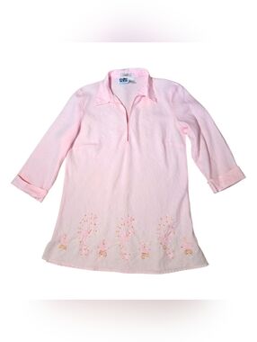 Edward Irish Linen Pink Embroidered Tunic Top Long Sleeve Size L